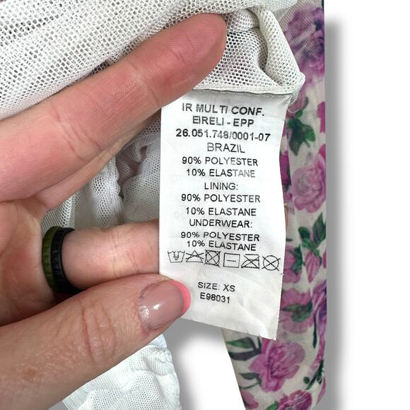 IORANE NWOT Revolve Mini Pink Floral Tulle Puff Shoulder Sheer Mesh Bodysuit XS - Picture 10 of 10